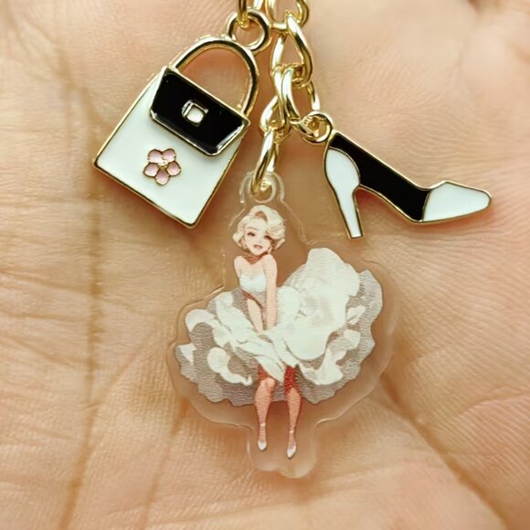 Accessories - Marilyn Monroe Elegant Charm Keychain with Iconic Design, Handbag & Heels